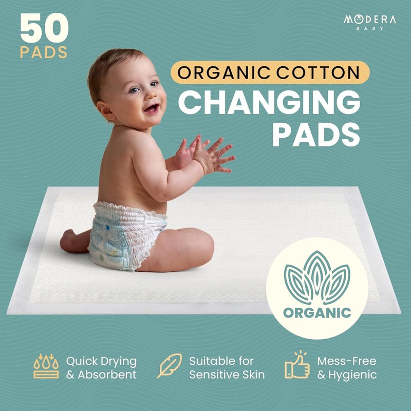 Modera Organic Cotton Disposable Changing Pad Liners | Large 18x24 Hypoallergenic Ultra Absorbent & Waterproof Super Soft, Quilted Underpads for Baby Diaper Table & Travel, Leak Proof & Mess Free [50-Pack] - Image 2
